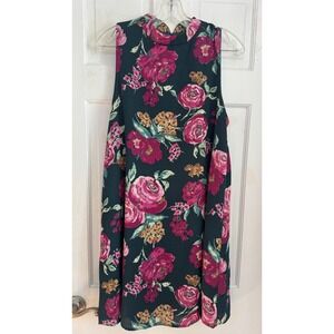 Everly Dark‎ Teal Floral Sleeveless Shift Dress Womens Sz L Pink Green Romantic